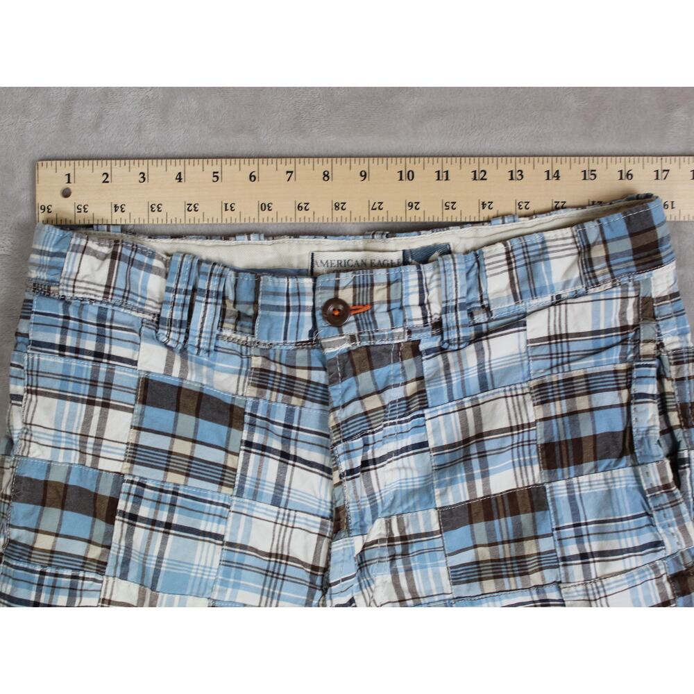 American Eagle Y2K Shorts Mens 33 Blue Patchwork Madras Plaid Preppy Coastal - Picture 3 of 7